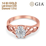 14K Rose Gold Oval Halo Vintage Style 8mmx6mm D VS2 GIA Certified 1.01ct Lab Grown CVD Diamond Engagement Wedding Ring Size 6.5