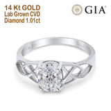 14K White Gold Oval Halo Vintage Style 8mmx6mm D VS2 GIA Certified 1.01ct Lab Grown CVD Diamond Engagement Wedding Ring Size 6.5