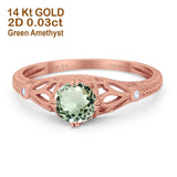 14K Rose Gold 0.87ct Vintage Design Solitaire Round 6mm G SI Natural Green Amethyst Diamond Engagement Wedding Ring Size 6.5