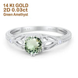 14K White Gold 0.87ct Vintage Design Solitaire Round 6mm G SI Natural Green Amethyst Diamond Engagement Wedding Ring Size 6.5