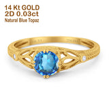 14K Yellow Gold 0.87ct Vintage Design Solitaire Round 6mm G SI Natural Blue Topaz Diamond Engagement Wedding Ring Size 6.5