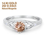 14K White Gold 0.87ct Vintage Design Solitaire Round 6mm G SI Natural Morganite Diamond Engagement Wedding Ring Size 6.5