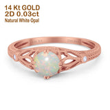 14K Rose Gold 0.03ct Vintage Design Solitaire Round 6mm G SI Natural White Opal Diamond Engagement Wedding Ring Size 6.5
