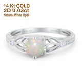 14K White Gold 0.03ct Vintage Design Solitaire Round 6mm G SI Natural White Opal Diamond Engagement Wedding Ring Size 6.5