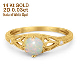 14K Yellow Gold 0.03ct Vintage Design Solitaire Round 6mm G SI Natural White Opal Diamond Engagement Wedding Ring Size 6.5