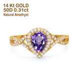 14K Yellow Gold 1.56ct Teardrop Pear Infinity 11mm G SI Natural Amethyst Diamond Engagement Wedding Ring Size 6.5
