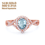 14K Rose Gold 1.56ct Teardrop Pear Infinity 11mm G SI Natural Aquamarine Diamond Engagement Wedding Ring Size 6.5