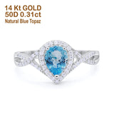 14K White Gold 1.56ct Teardrop Pear Infinity 11mm G SI Natural Blue Topaz Diamond Engagement Wedding Ring Size 6.5