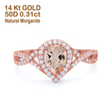 14K Rose Gold 1.56ct Teardrop Pear Infinity 11mm G SI Natural Morganite Diamond Engagement Wedding Ring Size 6.5