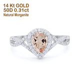 14K White Gold 1.56ct Teardrop Pear Infinity 11mm G SI Natural Morganite Diamond Engagement Wedding Ring Size 6.5