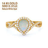 14K Yellow Gold 0.31ct Teardrop Pear Infinity 11mm G SI Natural White Opal Diamond Engagement Wedding Ring Size 6.5