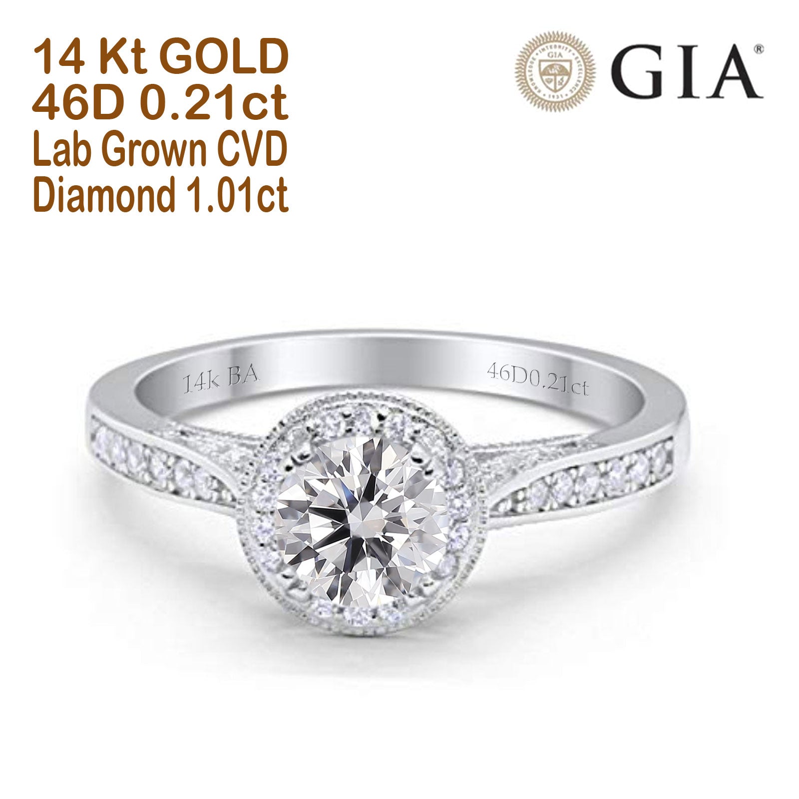 Engagement Ring Dia Jewellery Stamp 14K White Gold Halo GIA