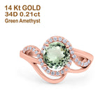 14K Rose Gold 1.49ct Art Deco Round 7mm G SI Natural Green Amethyst Diamond Engagement Wedding Ring Size 6.5