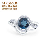 14K White Gold 1.49ct Art Deco Round 7mm G SI London Blue Topaz Diamond Engagement Wedding Ring Size 6.5