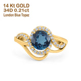 14K Yellow Gold 1.49ct Art Deco Round 7mm G SI London Blue Topaz Diamond Engagement Wedding Ring Size 6.5