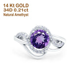 14K White Gold 1.49ct Art Deco Round 7mm G SI Natural Amethyst Diamond Engagement Wedding Ring Size 6.5