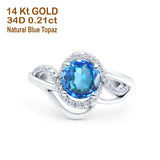 14K White Gold 1.49ct Art Deco Round 7mm G SI Natural Blue Topaz Diamond Engagement Wedding Ring Size 6.5