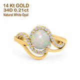 14K Yellow Gold 0.21ct Art Deco Round 7mm G SI Natural White Opal Diamond Engagement Wedding Ring Size 6.5