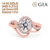 14K Rose Gold Art Deco GIA Certified Round 6.5mm D VS1 1.01ct Lab Grown CVD Diamond Engagement Wedding Ring
