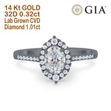 14K Black Gold Oval Halo Art Deco 8mmx6mm D VS2 GIA Certified 1.01ct Lab Grown CVD Diamond Engagement Wedding Ring Size 6.5