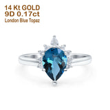 14K White Gold 1.5ct Teardrop Art Deco Pear 9mmx6mm G SI London Blue Topaz Diamond Engagement Wedding Ring Size 6.5