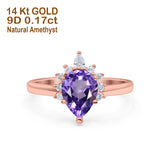 14K Rose Gold 1.5ct Teardrop Art Deco Pear 9mmx6mm G SI Natural Amethyst Diamond Engagement Wedding Ring Size 6.5