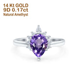 14K White Gold 1.5ct Teardrop Art Deco Pear 9mmx6mm G SI Natural Amethyst Diamond Engagement Wedding Ring Size 6.5