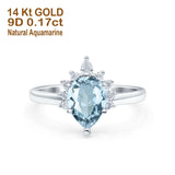 14K White Gold 1.5ct Teardrop Art Deco Pear 9mmx6mm G SI Natural Aquamarine Diamond Engagement Wedding Ring Size 6.5