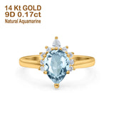 14K Yellow Gold 1.5ct Teardrop Art Deco Pear 9mmx6mm G SI Natural Aquamarine Diamond Engagement Wedding Ring Size 6.5