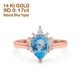 14K Rose Gold 1.5ct Teardrop Art Deco Pear 9mmx6mm G SI Natural Blue Topaz Diamond Engagement Wedding Ring Size 6.5