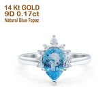 14K White Gold 1.5ct Teardrop Art Deco Pear 9mmx6mm G SI Natural Blue Topaz Diamond Engagement Wedding Ring Size 6.5