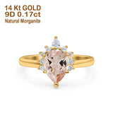14K Yellow Gold 1.5ct Teardrop Art Deco Pear 9mmx6mm G SI Natural Morganite Diamond Engagement Wedding Ring Size 6.5