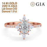 14K Rose Gold Vintage Oval 8mmx6mm D VS2 GIA Certified 1.01ct Lab Grown CVD Diamond Engagement Wedding Ring