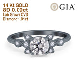 14K Black Gold Halo Round GIA Certified 6.5mm D VS1 1.01ct Lab Grown CVD Diamond Engagement Wedding Ring Size 6.5