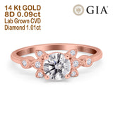 14K Rose Gold Halo Round GIA Certified 6.5mm D VS1 1.01ct Lab Grown CVD Diamond Engagement Wedding Ring Size 6.5