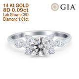 14K White Gold Halo Round GIA Certified 6.5mm D VS1 1.01ct Lab Grown CVD Diamond Engagement Wedding Ring Size 6.5