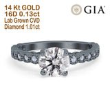 14K Black Gold Round GIA Certified 6.5mm D VS1 1.01ct Lab Grown CVD Diamond Engagement Wedding Ring Size 6.5