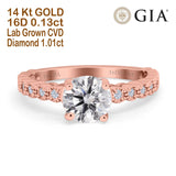 14K Rose Gold Round GIA Certified 6.5mm D VS1 1.01ct Lab Grown CVD Diamond Engagement Wedding Ring Size 6.5