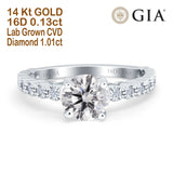 14K White Gold Round GIA Certified 6.5mm D VS1 1.01ct Lab Grown CVD Diamond Engagement Wedding Ring Size 6.5