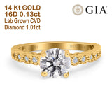 14K Yellow Gold Round GIA Certified 6.5mm D VS1 1.01ct Lab Grown CVD Diamond Engagement Wedding Ring Size 6.5