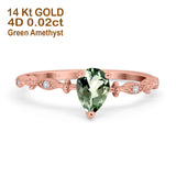 14K Rose Gold 0.73ct Teardrop Pear 7mmx5mm G SI Natural Green Amethyst Diamond Engagement Wedding Ring Size 6.5