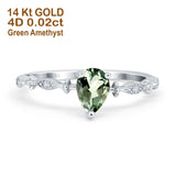 14K White Gold 0.73ct Teardrop Pear 7mmx5mm G SI Natural Green Amethyst Diamond Engagement Wedding Ring Size 6.5