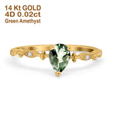 14K Yellow Gold 0.73ct Teardrop Pear 7mmx5mm G SI Natural Green Amethyst Diamond Engagement Wedding Ring Size 6.5