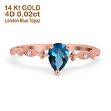 14K Rose Gold 0.73ct Teardrop Pear 7mmx5mm G SI London Blue Topaz Diamond Engagement Wedding Ring Size 6.5