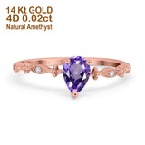 14K Rose Gold 0.73ct Teardrop Pear 7mmx5mm G SI Natural Amethyst Diamond Engagement Wedding Ring Size 6.5