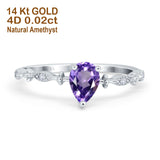 14K White Gold 0.73ct Teardrop Pear 7mmx5mm G SI Natural Amethyst Diamond Engagement Wedding Ring Size 6.5