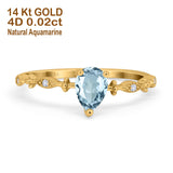 14K Yellow Gold 0.73ct Teardrop Pear 7mmx5mm G SI Natural Aquamarine Diamond Engagement Wedding Ring Size 6.5