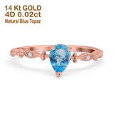 14K Rose Gold 0.73ct Teardrop Pear 7mmx5mm G SI Natural Blue Topaz Diamond Engagement Wedding Ring Size 6.5