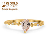 14K Yellow Gold 0.73ct Teardrop Pear 7mmx5mm G SI Natural Morganite Diamond Engagement Wedding Ring Size 6.5