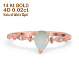 14K Rose Gold 0.02ct Teardrop Pear 7mmx5mm G SI Natural White Opal Diamond Engagement Wedding Ring Size 6.5